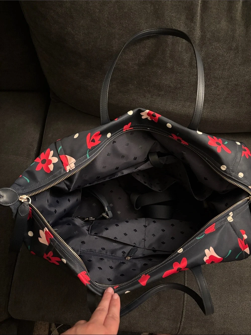 kate spade navy floral polka dot weekender tote